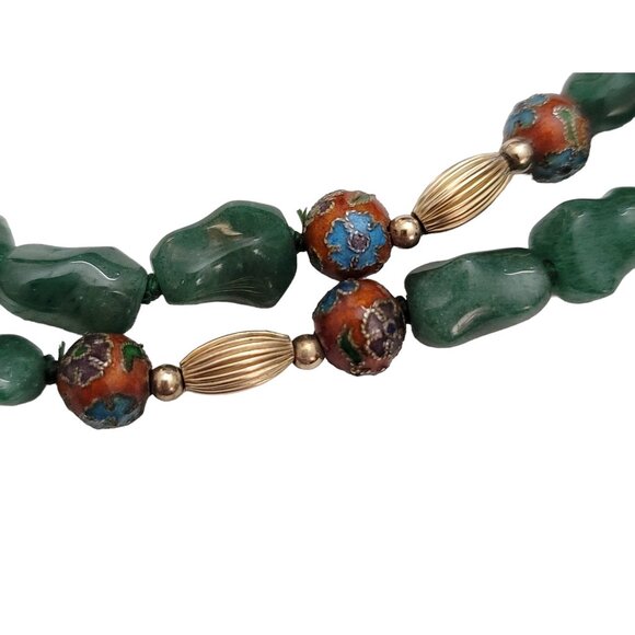 Silver Chinese Export Red Cloisonné, Aventurine Knotted Bead Necklace 30" L E869 - Picture 6 of 12